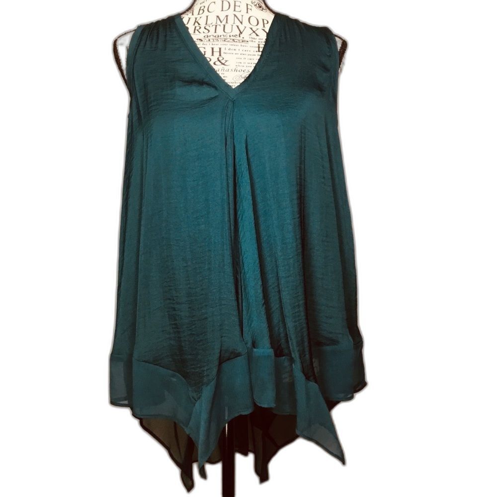 Vera Wang satin pixie hem forest green floaty fairy top fairycore witchy sz M